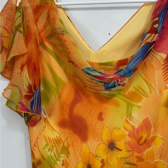 Vintage Y2K Size M/L Cowl Neck Chiffon Top Floral Split Flutter Sleeve Fairy - Picture 3 of 6